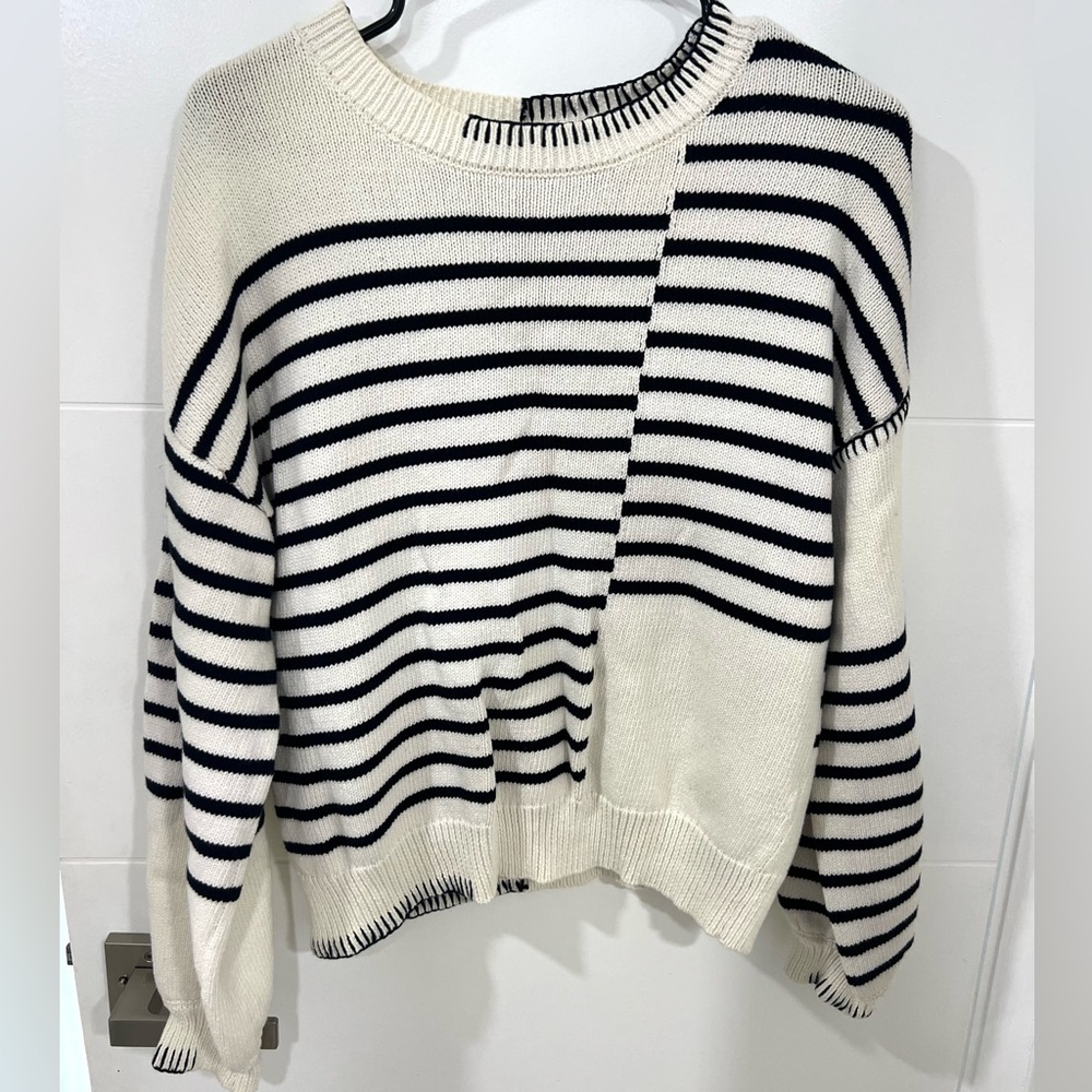 Frame Denim Cream and Black Striped Sweater